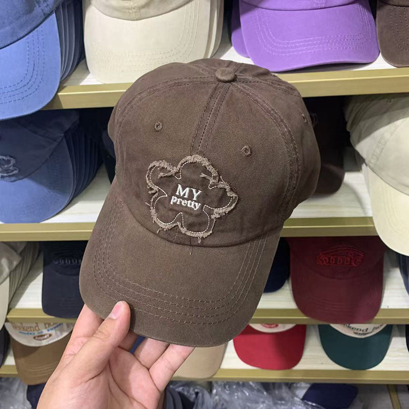 Women's Distressed Floral Embroidered Baseball Cap Bowlift