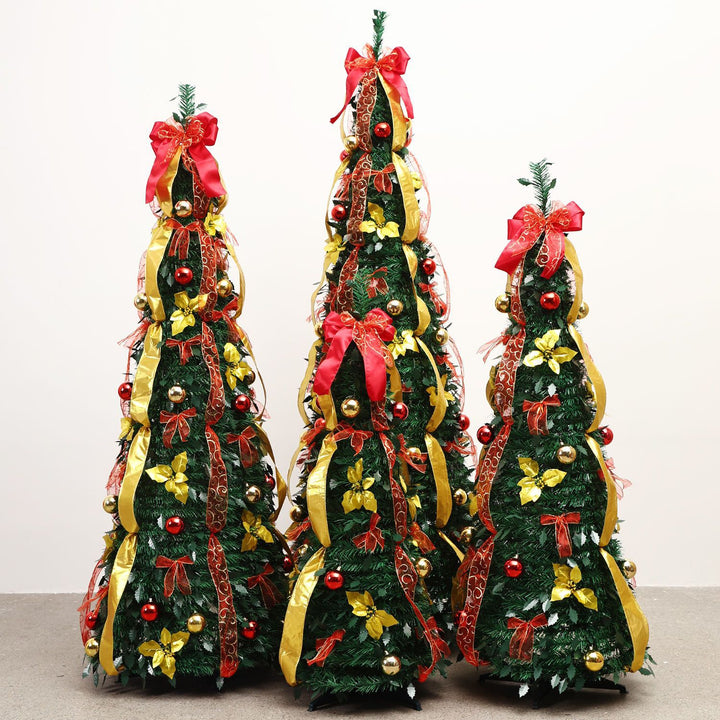 Slim Predecorated Tabletop Artificial Christmas Tree With Ribbon And Ornament Accents