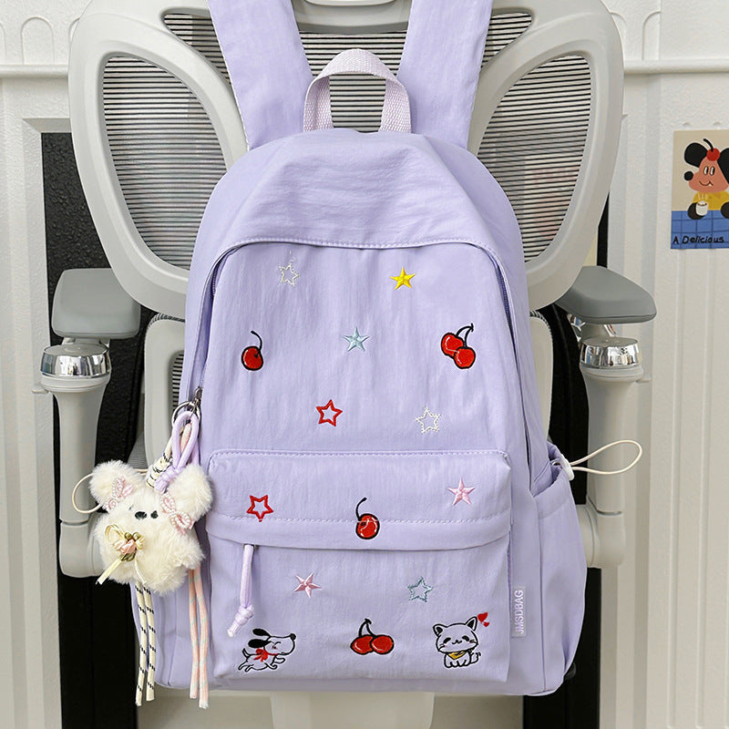 Playful Character Embroidered School Backpack Bowlift