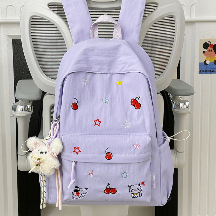 Playful Character Embroidered School Backpack Bowlift
