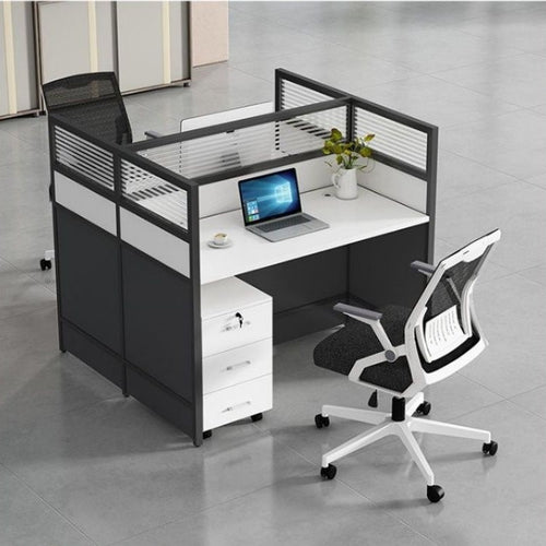 Workplace with partition and storage Bowlift