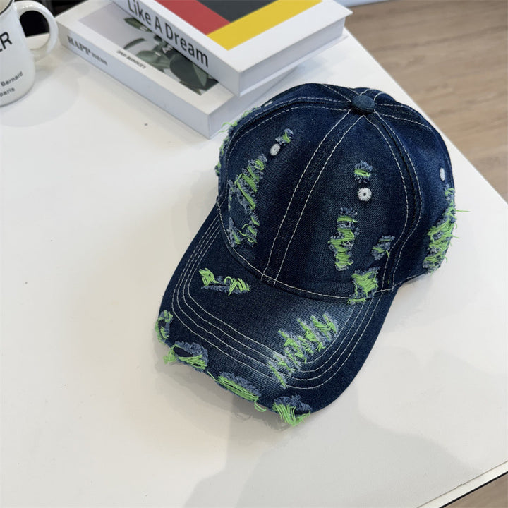 Women's Distressed Denim Baseball Cap Bowlift