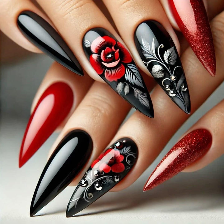 Artificial nails with romantic heart design and fine accents Bowlift