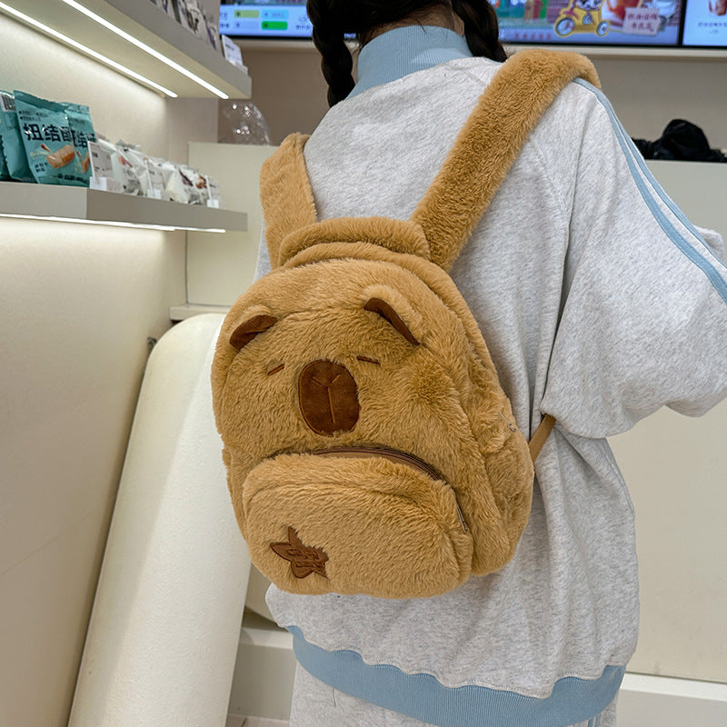 Plush Capybara Character Backpack Bowlift