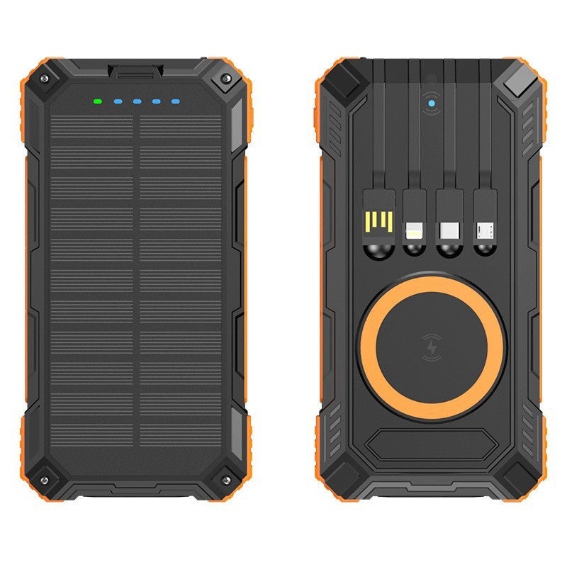 Robust Solar Power Bank with Multifunctional Charging Cable and Integrated Qi Charger Bowlift