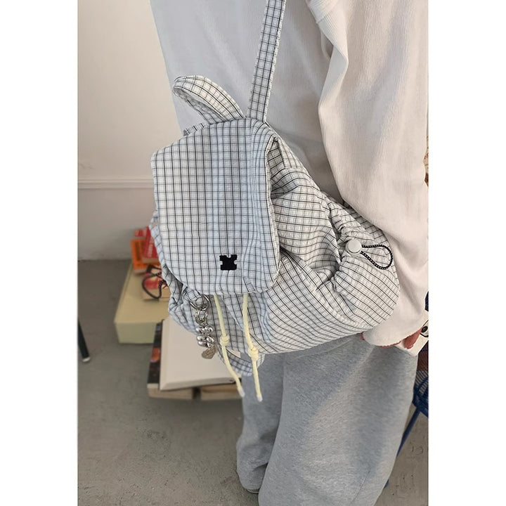 Casual Checkered Drawstring Backpack Bowlift
