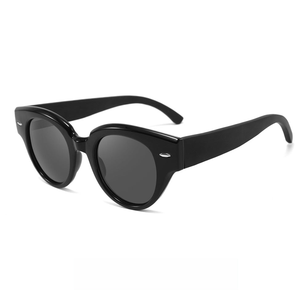 Rimless oversized cat eye polarized sunglasses with wood-effect temples Bowlift