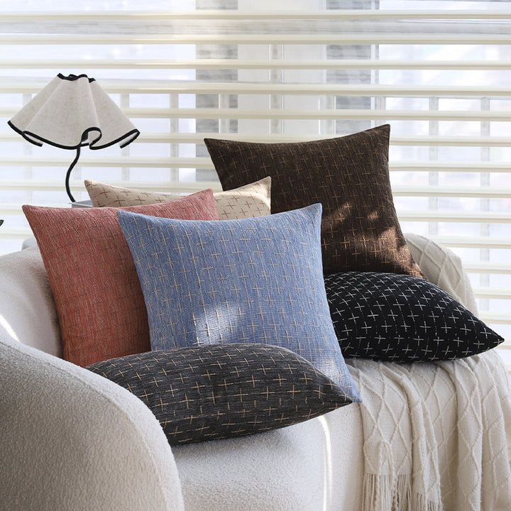 Square cushion cover in Scandinavian minimal style with woven cross pattern and natural linen look Bowlift
