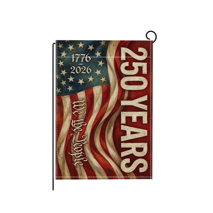 Distressed Vintage American Flag Garden Banner With Statue Of Liberty Motif Double-Sided Polyester