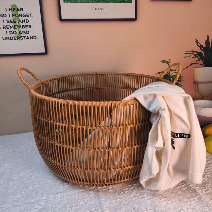 Large Round Handcrafted Woven Storage Basket Bowlift