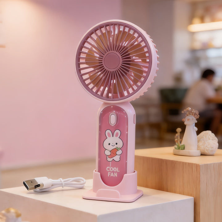 Women's Portable Mini Fan with Cute Animal Design and USB Charging Function Bowlift