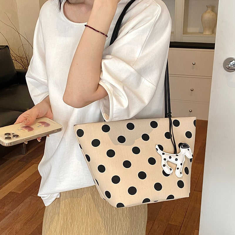 Polka Dot Canvas Shoulder Tote Bowlift