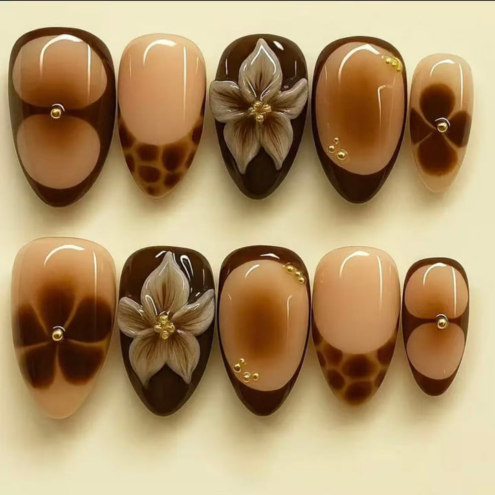 Elegant Nature-Inspired Press-On Nail Art Bowlift