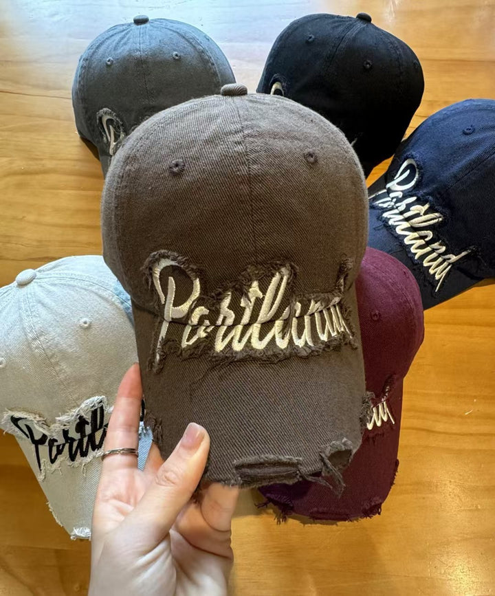 Unisex Distressed Denim Baseball Cap Bowlift