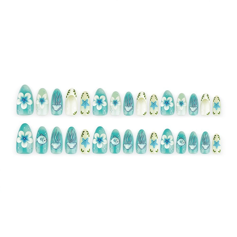 Artificial nails in a maritime design with colorful shell and water motifs Bowlift
