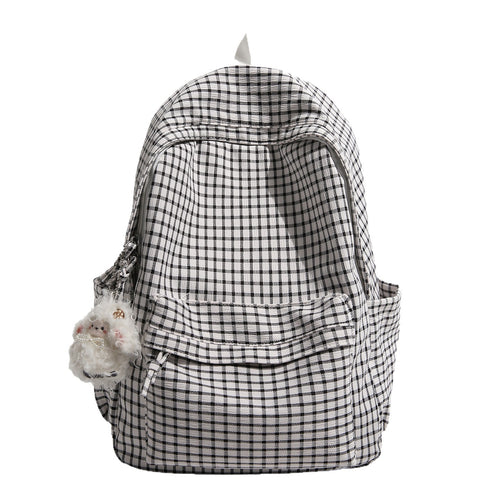 Checkered Patterned Multi-Pocket Backpack Bowlift