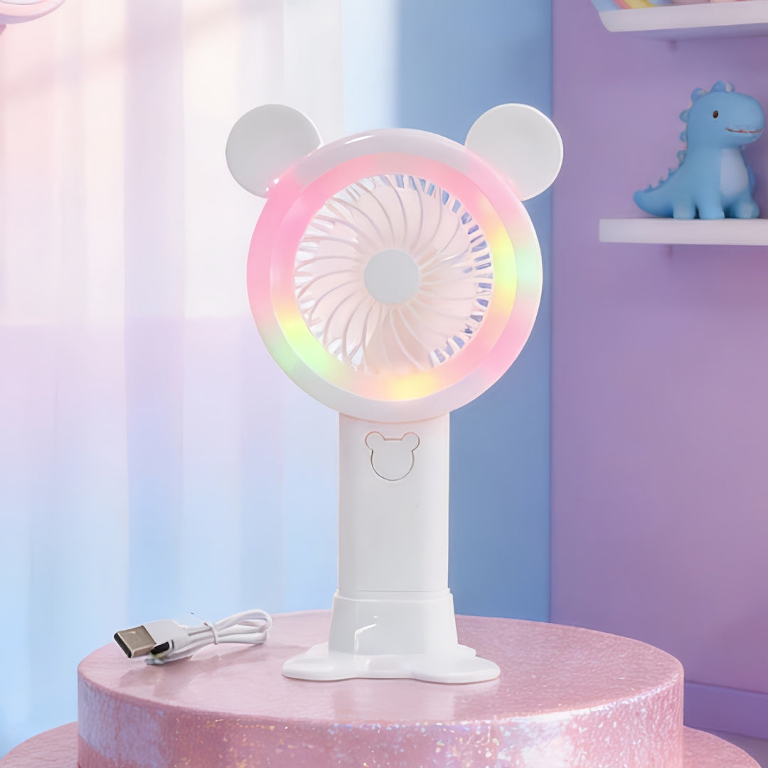 Women’s Portable USB Hand Fan with LED Lights and Creative Design Bowlift