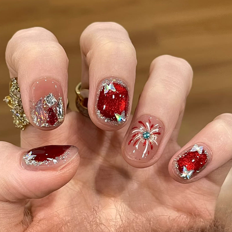 Glamorous artificial nail tips with 3D flower and crystal embellishments Bowlift