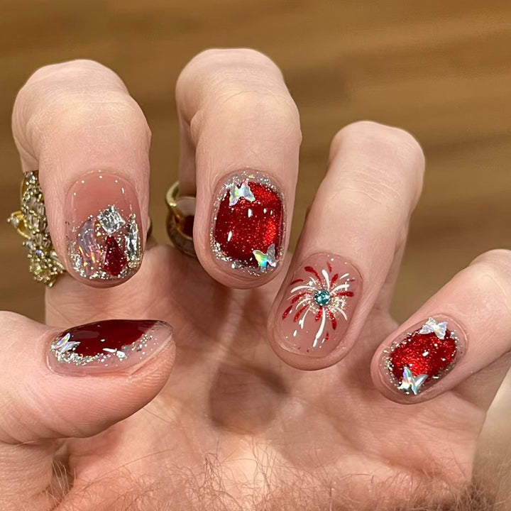 Glamorous artificial nail tips with 3D flower and crystal embellishments Bowlift