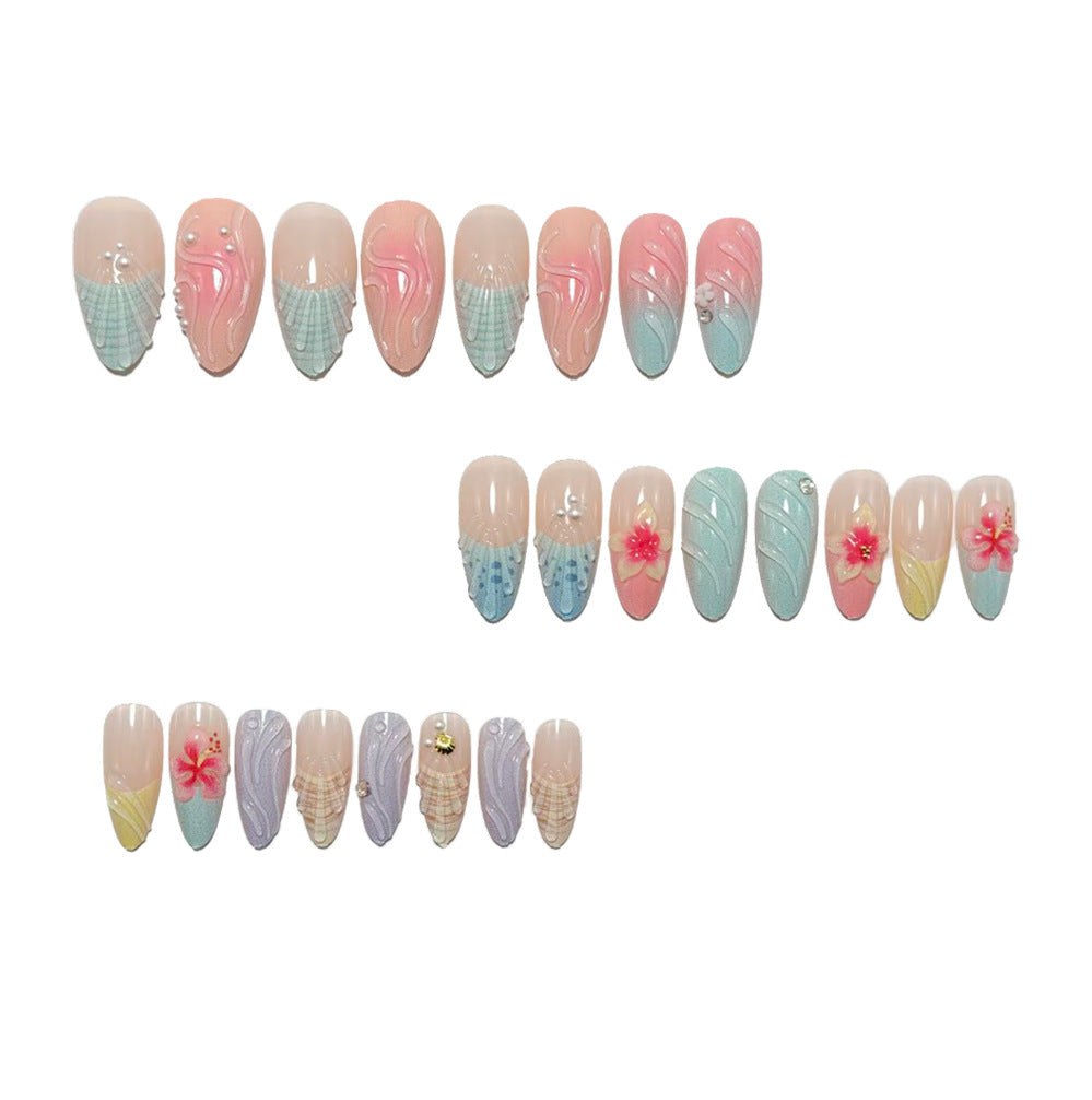 Acrylic Nail Set with Floral and Maritime Accents Bowlift