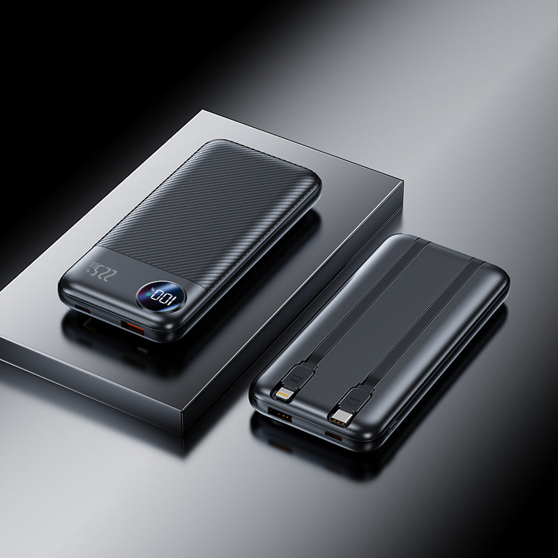 Portable power bank with integrated charging cable and digital charge level display Bowlift
