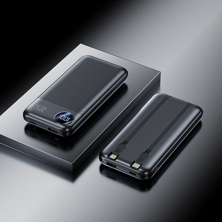 Portable power bank with integrated charging cable and digital charge level display Bowlift