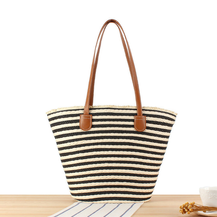 Braided beach bag with modern stripes and sturdy handles Bowlift