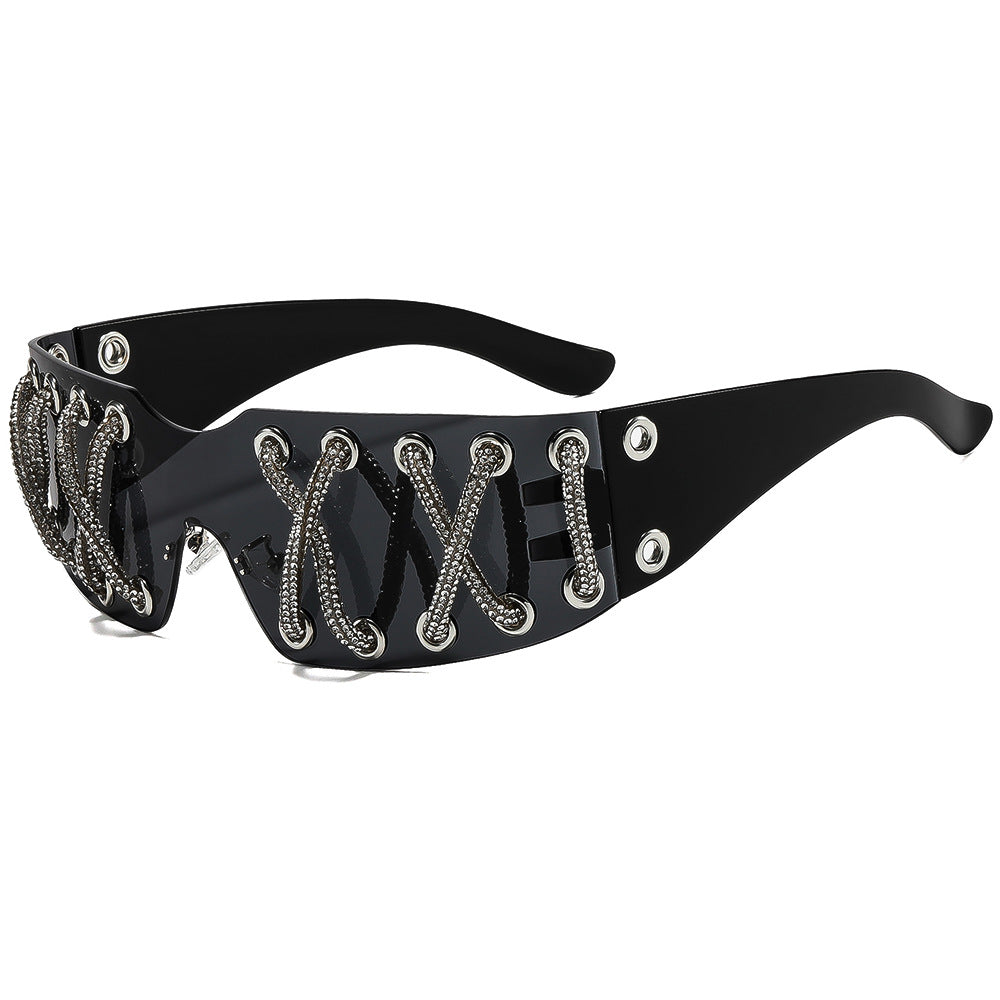Women futuristic design sunglasses with unique decor Bowlift
