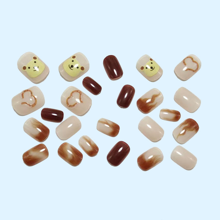 Artificial nails with cute bear design and elegant color gradients Bowlift