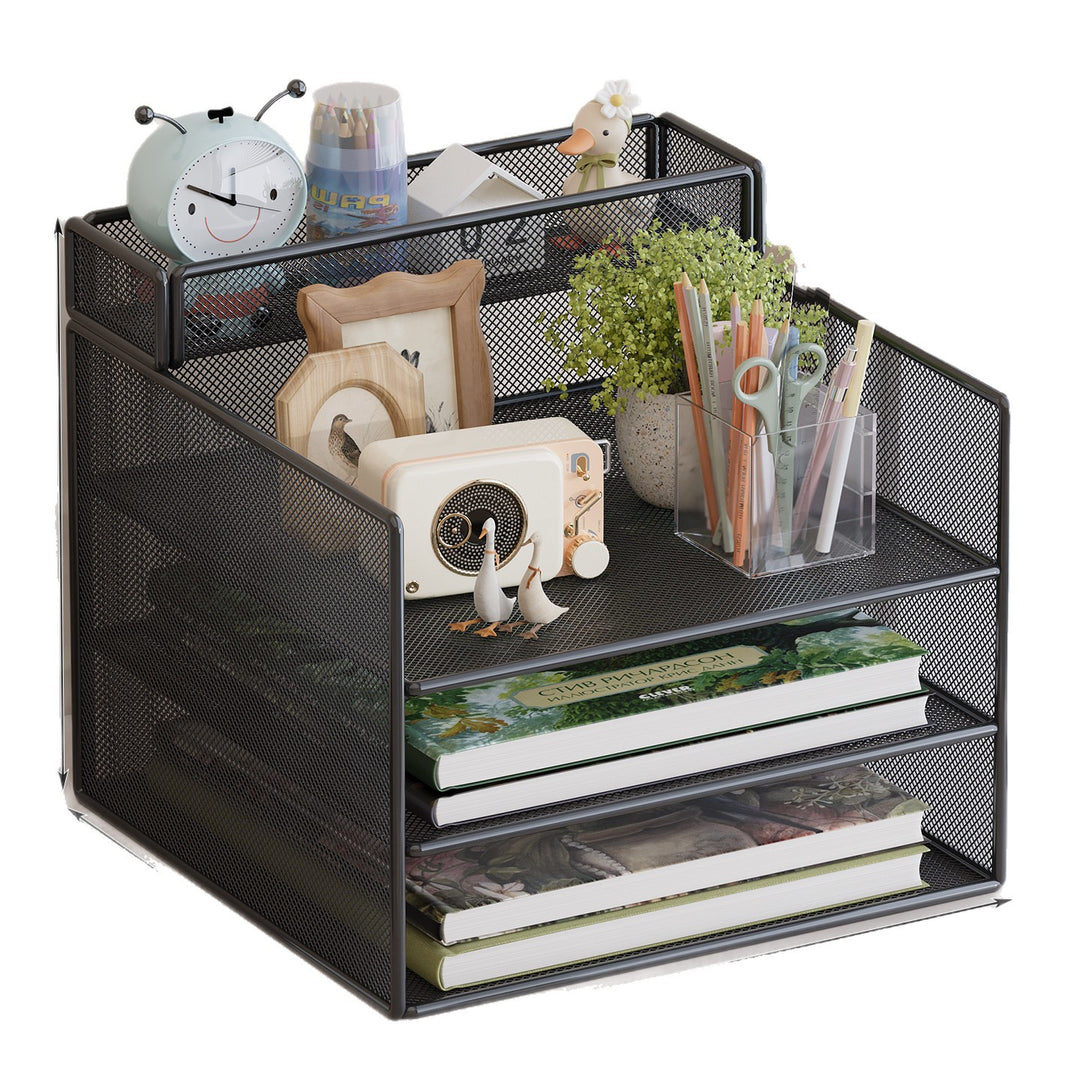 Multi-Tiered Mesh Desktop Organizer with Document Holders Bowlift