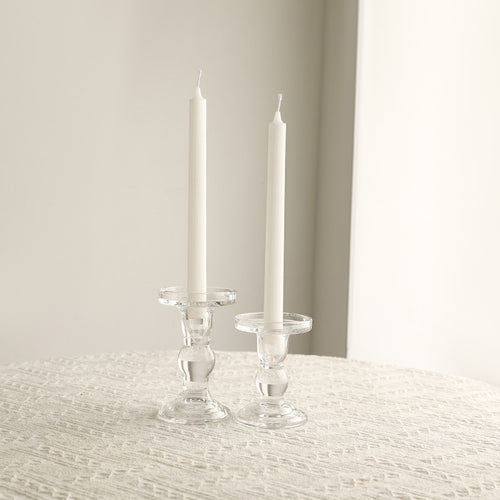 Crystal Glass Sculpted Stem Taper Candle Holders
