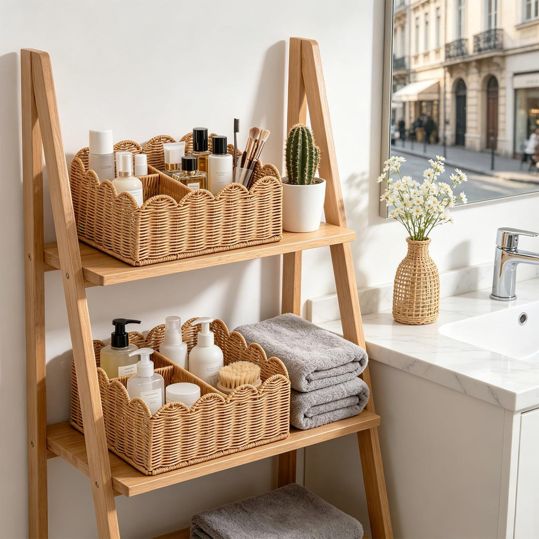 Decorative Scalloped Woven Storage Basket Bowlift