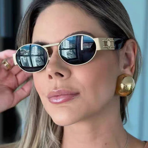 Ladies round sunglasses with fashionable metal frame and UV protection Bowlift