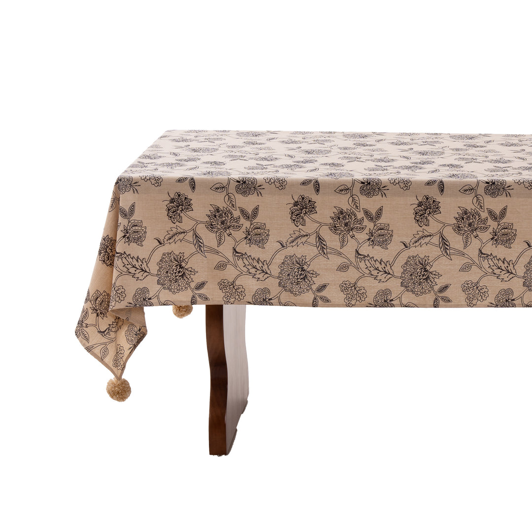Rectangular tablecloth in linen look with pompom tassels Bowlift