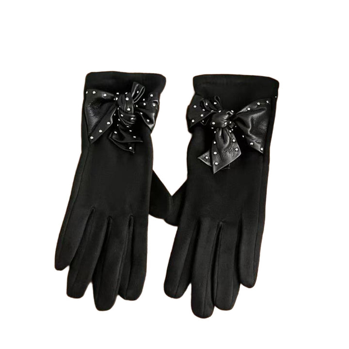 Elegant Bow-Embellished Touchscreen Gloves Bowlift