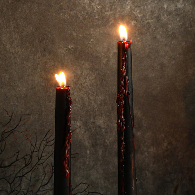 Skull-Shaped Decorative Wax Candle with Metal Pedestal Holder