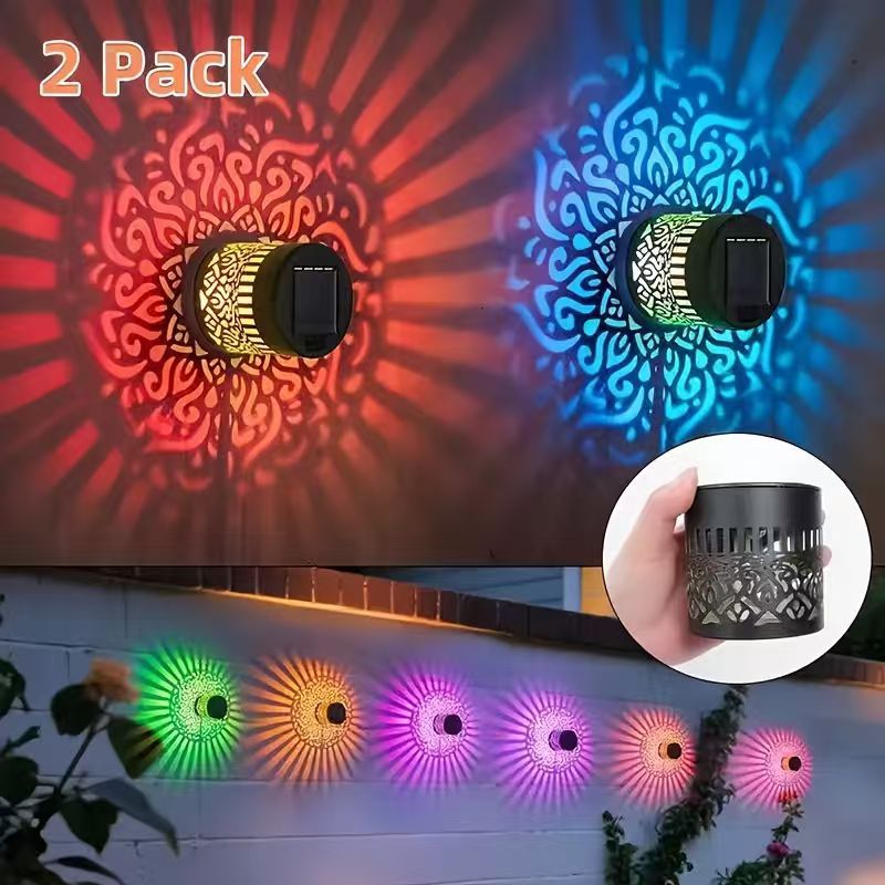 Decorative Solar Wall Lantern With Moroccan Cutout Projection Metal Outdoor Sconce Pair Bowlift