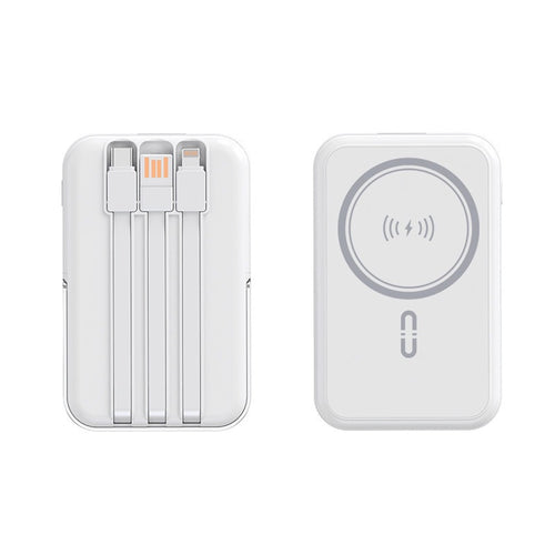 Portable power bank with integrated charging cable and wireless charging function Bowlift