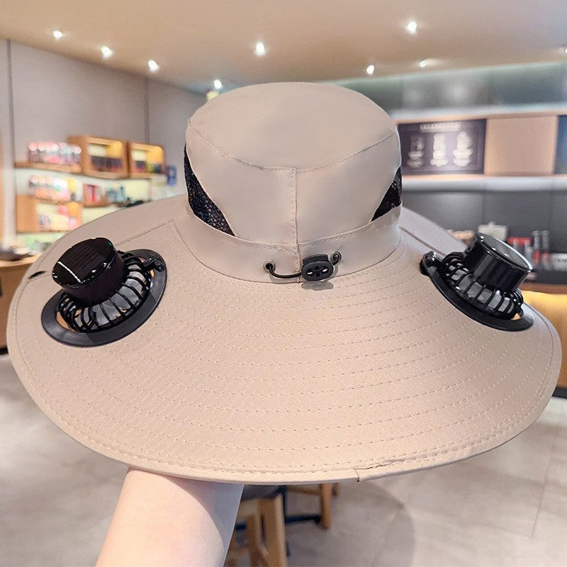 Sunscreen hat with dual USB fans, breathable mesh and adjustable chin strap Bowlift