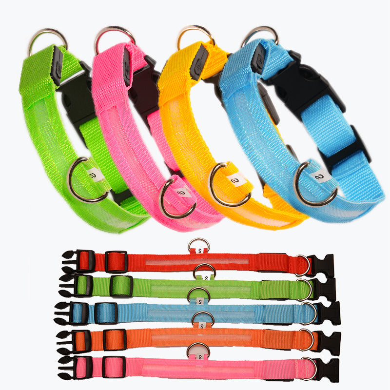 LED Light-Up Reflective Nylon Dog Collar with Quick-Release Buckle and Metal D-Ring Bowlift