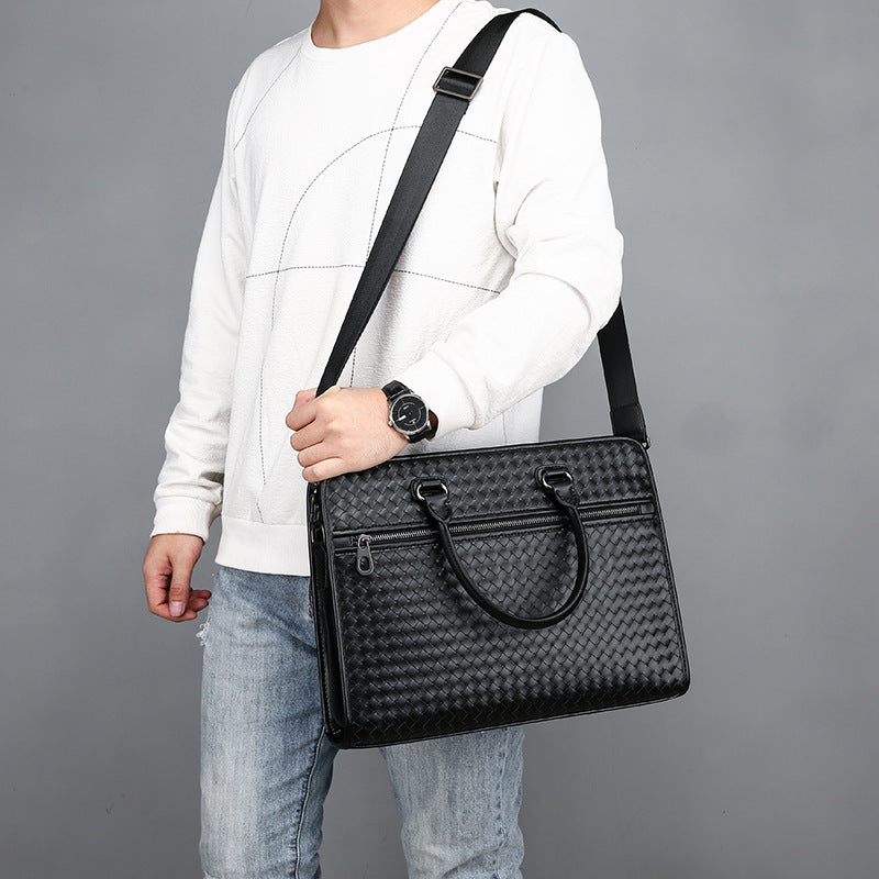 Elegant Briefcase Made of Woven Synthetic Leather Bowlift