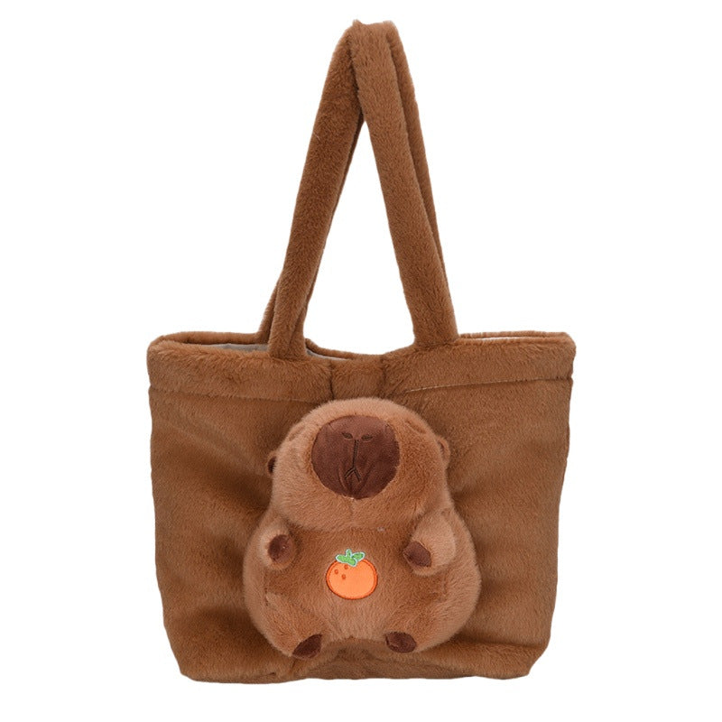 Plush Tote Bag with Large Interior Compartment and Cute Animal Design Bowlift