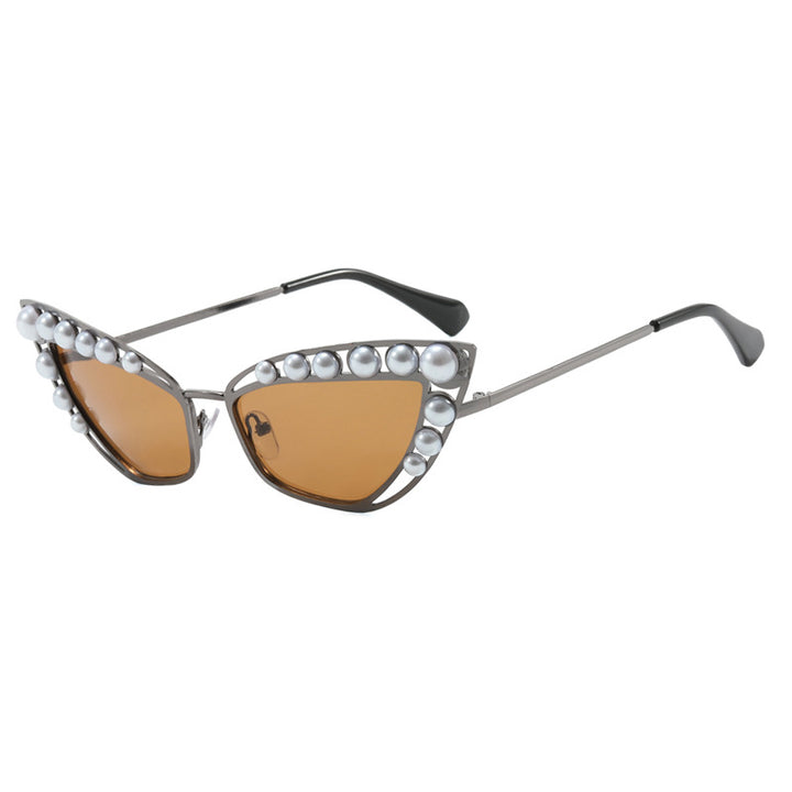 Ladies Cat-Eye Sunglasses with Exclusive Pearl Tip Frame Bowlift
