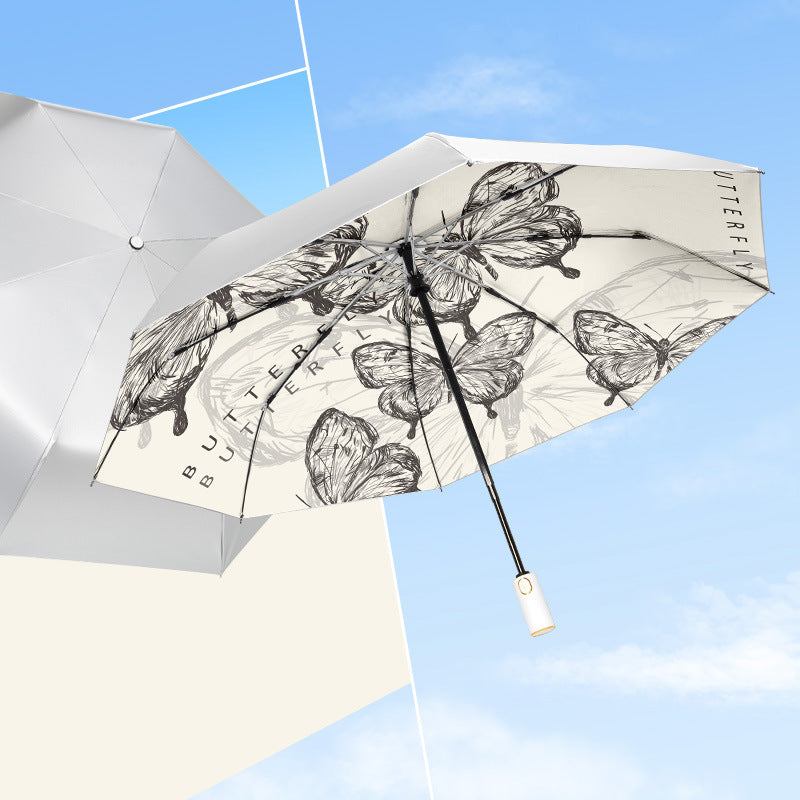 Ladies' compact folding umbrella with delicate butterfly design Bowlift