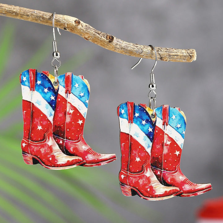 Women's handmade acrylic earrings can holder with patriotic flag motif and fish hook closure Bowlift