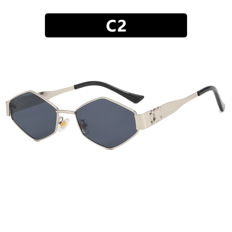 Ladies fashionable hexagonal sunglasses with protective lenses and stylish metal frame Bowlift