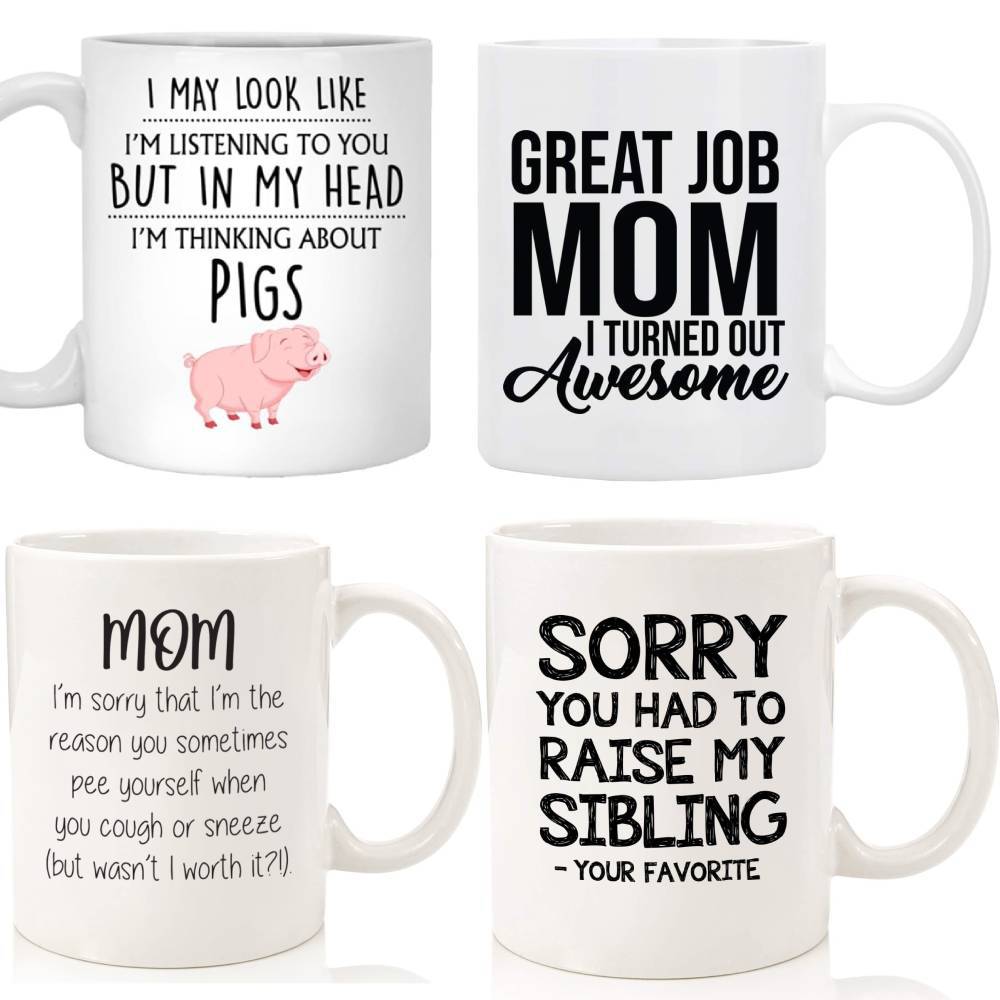 Large Dishwasher-Safe Stoneware Statement Coffee Mug With Oversized C-Handle And Humorous "Great Job Mom" Typographic Print