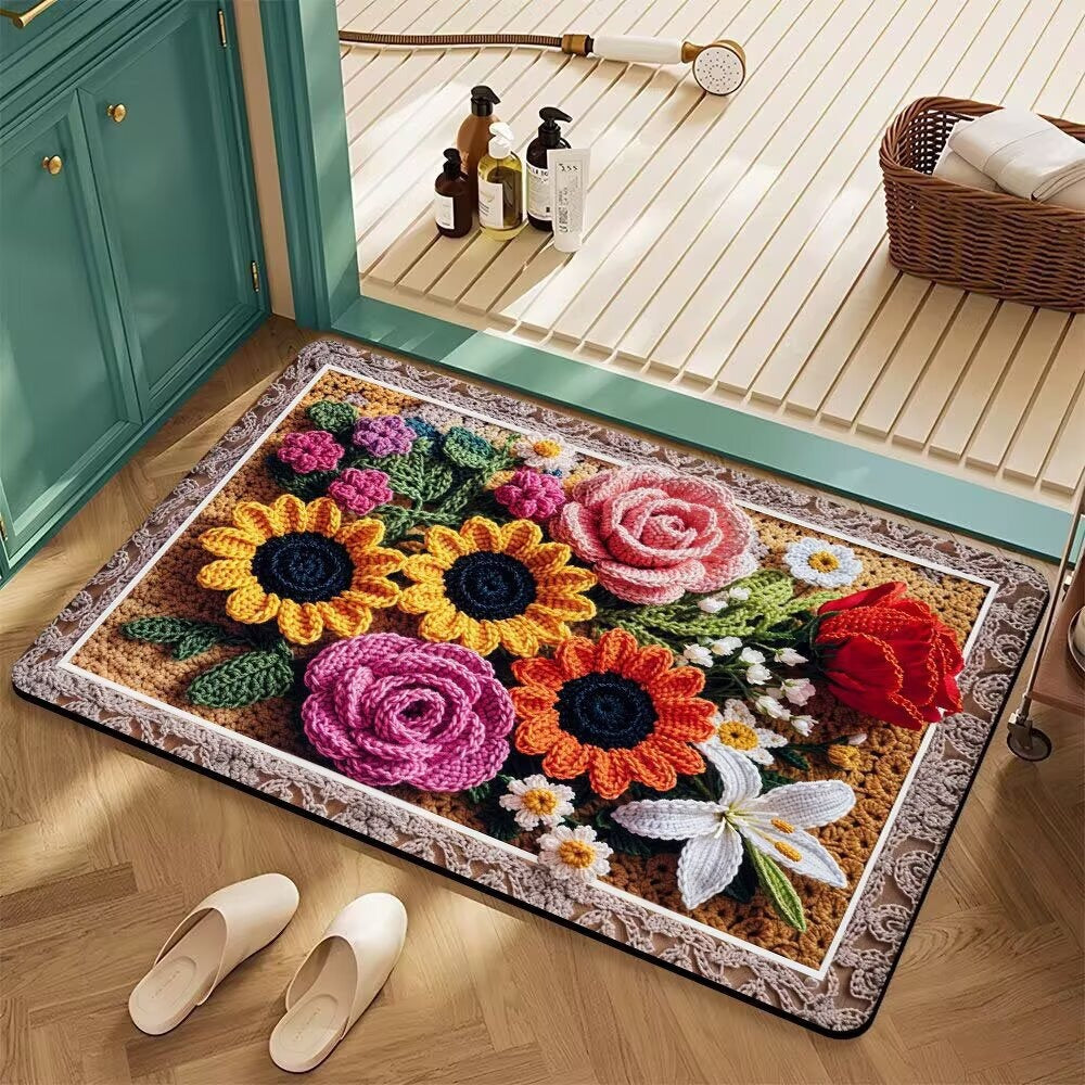 Floral Patterned Bath Mat Bowlift