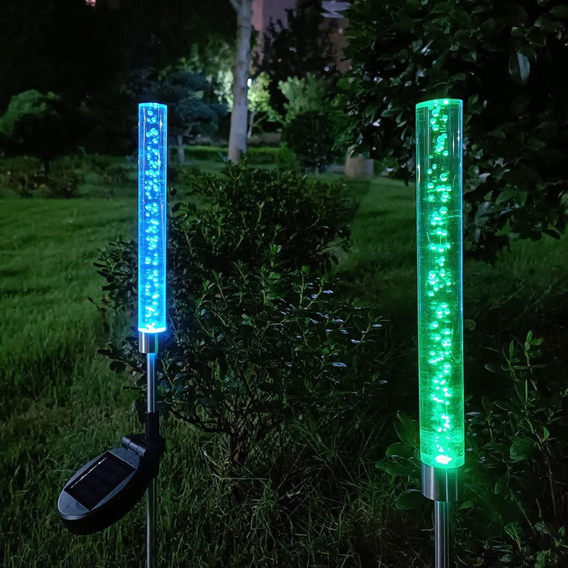 RGB Bubbling Acrylic Garden Stake With Adjustable Stainless Steel Spike And Dusk-To-Dawn Sensor Bowlift