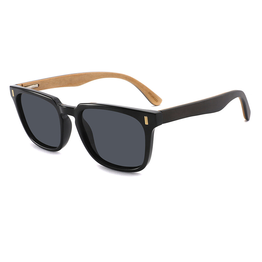 Rimless oversized cat eye polarized sunglasses with wood-effect temples Bowlift